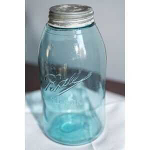 Ball Mason Triple L Jar Canning Blue Zinc Lid Marked VI